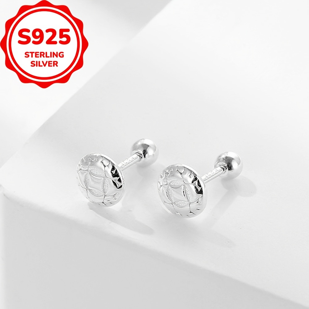 925 Sterling Silver Circle Square Ear Studs for Daily Dressing